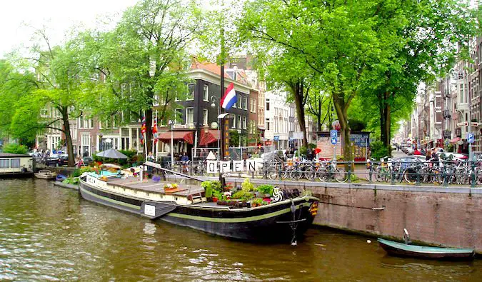The Amsterdam Houseboat History Museum on a canal in Europe