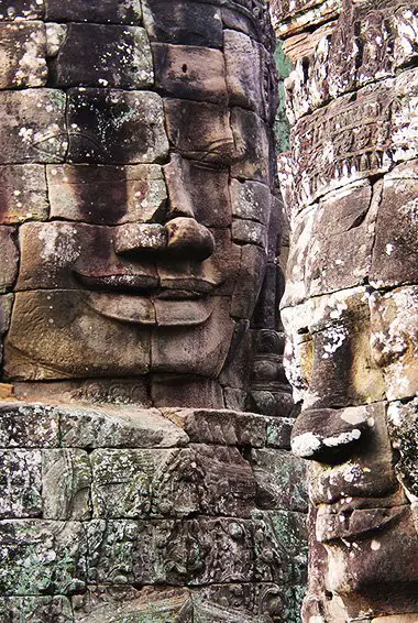 close up of the carvings in the Bayon temple