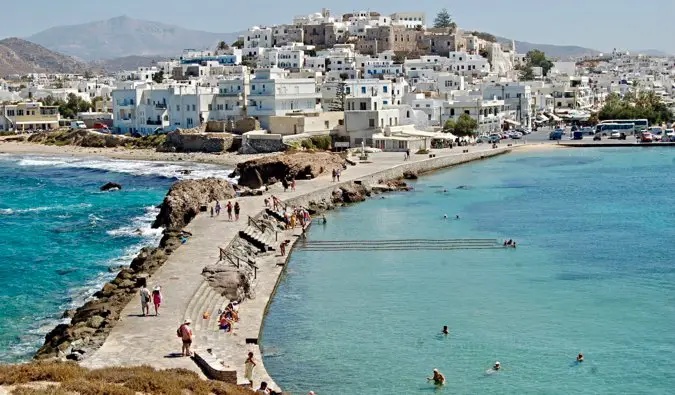 the beautiful island of Naxos bustling with tourists