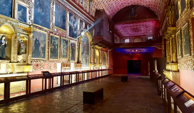 The stunning interior of the Santa Clara Museum in Bogota, Colombia