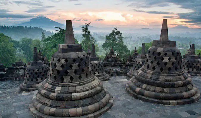 A weathered statue at Borobudur in Indonesia