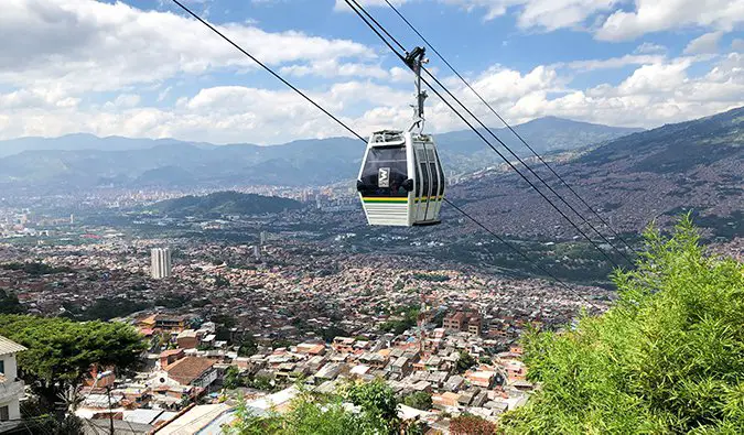 cable cars ascending into the hills over Medellín, Colombia