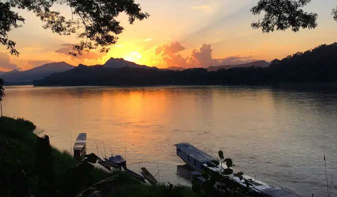 sunset and mountain in laos