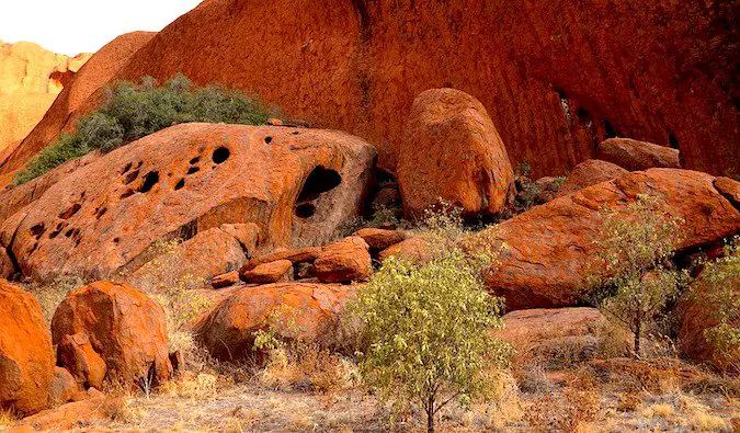 Bright red rocks at Uluru in Australia