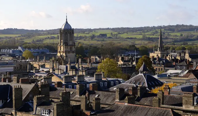 A view overlooking Oxford, England from a tower