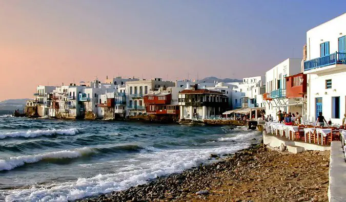 The building on the water on the expensive Greek island of Mykonos