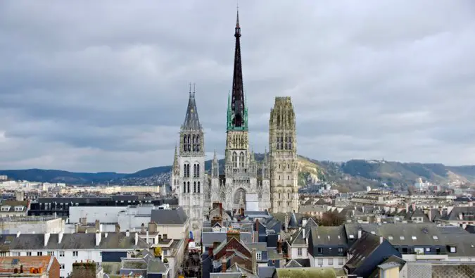The famous cathedral in the city of Rouen in France