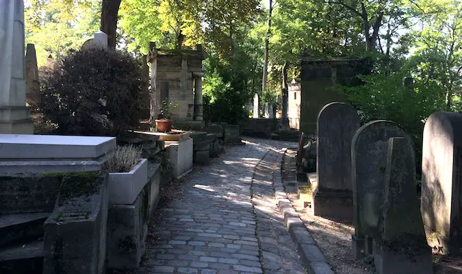Beautiful haunting pathway through French graveyard