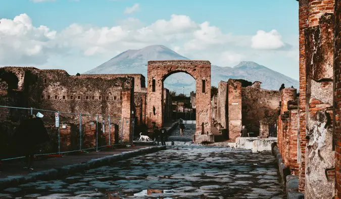 The ancient columns and ruins of Pompeii, Italy