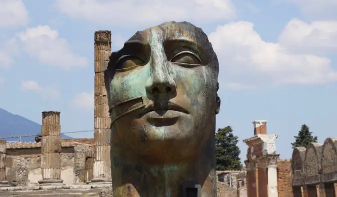 The ruins of a statue in Pompeii, Italy