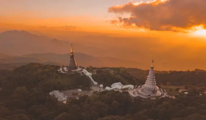 A Buddhist temple in Chiang Mai at sunset