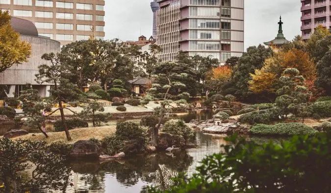a peaceful garden in Tokyo, Japan