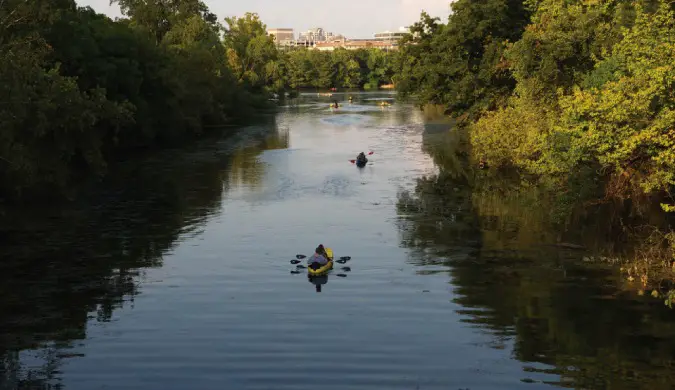 Adventurous kayaking down the river in Austin